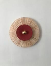 Alba Fixed Wall Light in Natural Raffia & Washed Linen, Terracotta Color - Portable Version On Request
