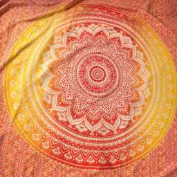 Orange Mandala Tapestry, Bohemian Floral Wall Hanging, Indian Hippie Bedroom Decor, Meditation Fabric Art, Cotton 54x84 & 84x90 Inch - thumbnail 3