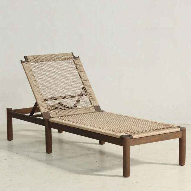 Handcrafted Teak Sun Lounger - Woven Rattan Outdoor Recliner - image 1