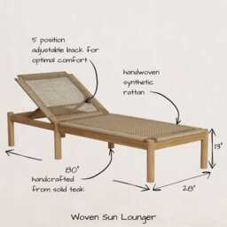Handcrafted Teak Sun Lounger - Woven Rattan Outdoor Recliner - thumbnail 2
