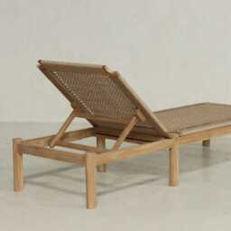 Handcrafted Teak Sun Lounger - Woven Rattan Outdoor Recliner - thumbnail 4