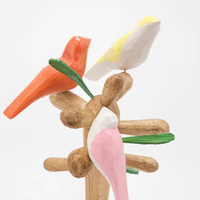 Handmade Linden Wood Bird Sculpture, Colorful Tree Decor - image 1