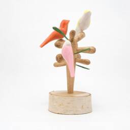Handmade Linden Wood Bird Sculpture, Colorful Tree Decor - thumbnail 2