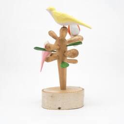 Handmade Linden Wood Bird Sculpture, Colorful Tree Decor - thumbnail 3