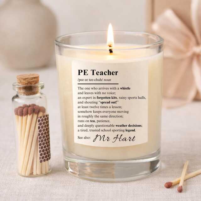 Personalised Pe Teacher Gift - Sports Coach Candle Thank You Keepsake- Christmas - image 1