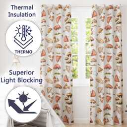 Watercolor Forest Mushrooms Toadstools Seamless Pattern Light Grey Background Readymade Eyelet Ring Top Thermal 100% Blackout Curtains - thumbnail 3