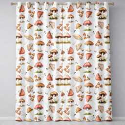 Watercolor Forest Mushrooms Toadstools Seamless Pattern Light Grey Background Readymade Eyelet Ring Top Thermal 100% Blackout Curtains - thumbnail 2
