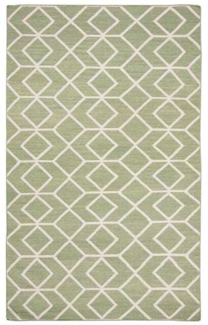 Handwoven Wool Kilim Rug Green Southwestern Geometric Runner - image 1