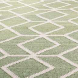 Handwoven Wool Kilim Rug Green Southwestern Geometric Runner - thumbnail 4