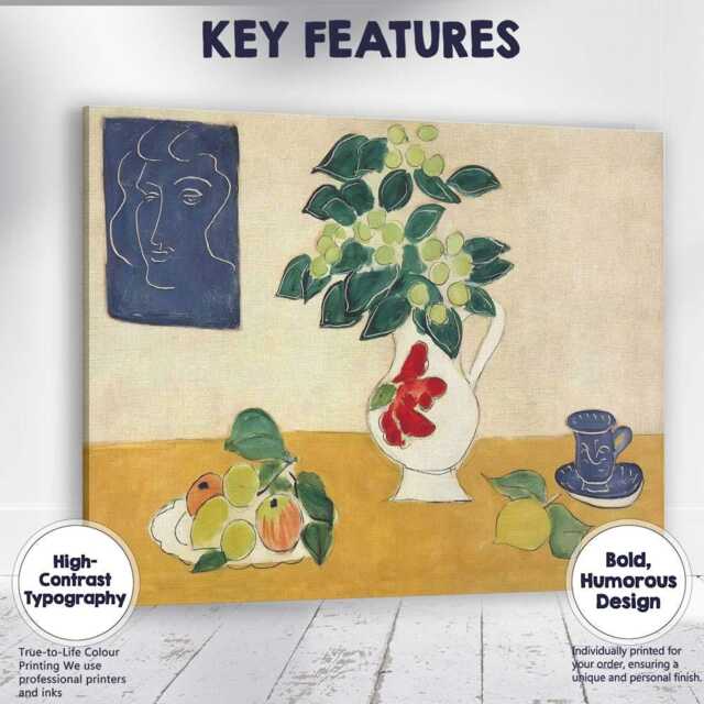 Modern Still Life With Grapes Vase & Fruit Canvas Wall Art Print Decor Picture Ready To Hang - image 1