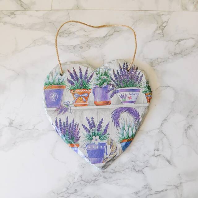 Lavender Heart Slate Plaque Purple Flower Wall Art - 15cm - image 1