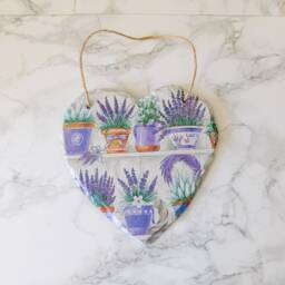 Lavender Heart Slate Plaque Purple Flower Wall Art - 15cm - thumbnail 1