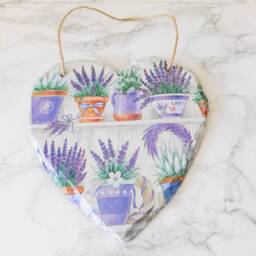 Lavender Heart Slate Plaque Purple Flower Wall Art - 15cm - thumbnail 2