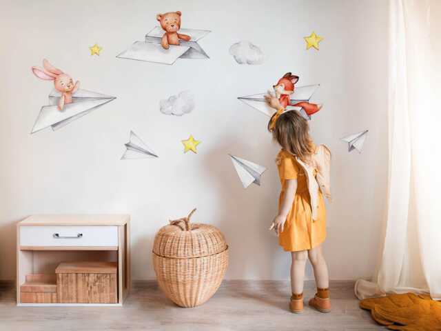 Adorable Animals Wall Stickers For Baby Room, Gray Children's Room Decor, Animals Decal Kids Self Adhesive - image 1
