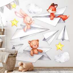 Adorable Animals Wall Stickers For Baby Room, Gray Children's Room Decor, Animals Decal Kids Self Adhesive - thumbnail 2