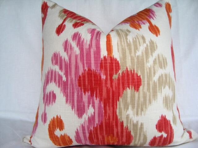 Ikat Linen Pillow Cover Braemore Journey Fruity Pattern, Pink Red Orange - image 1