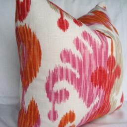 Ikat Linen Pillow Cover Braemore Journey Fruity Pattern, Pink Red Orange - thumbnail 3