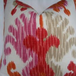 Ikat Linen Pillow Cover Braemore Journey Fruity Pattern, Pink Red Orange - thumbnail 2