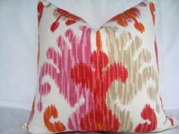 Ikat Linen Pillow Cover Braemore Journey Fruity Pattern, Pink Red Orange - thumbnail 1