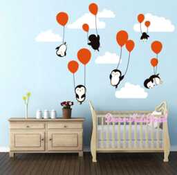 Penguins Penguin Cloud Balloon Wall Decal, Decals Nursery, Baby Kids Decals, Peel & Sticke Decal For Children-Dk025 - thumbnail 1