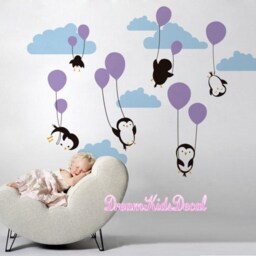 Penguins Penguin Cloud Balloon Wall Decal, Decals Nursery, Baby Kids Decals, Peel & Sticke Decal For Children-Dk025 - thumbnail 3