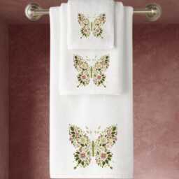 Embroidered Towels Whimsical Butterfly Floral Design, Personalised Luxury Cotton Towels