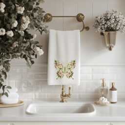 Embroidered Towels Whimsical Butterfly Floral Design, Personalised Luxury Cotton Towels - thumbnail 4