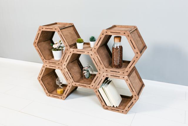 Bookcase Custom Shelving Unit Hexagon Bookshelf Loft Shelf Geometric Shelves Housewarming Gift Wall Shelves Minimalistic - image 1