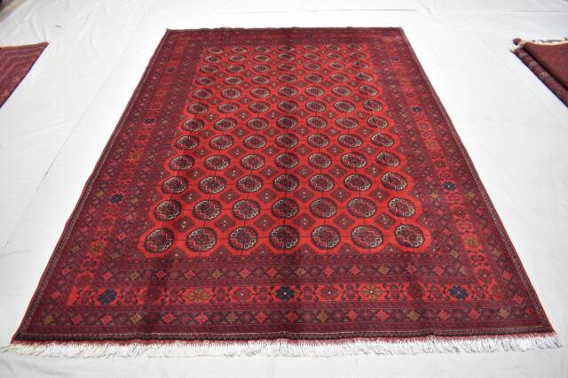 Vintage Ahal Gul Afghan Rug Handwoven Wool Tribal Rug - 9.7x6.8 Ft - image 1