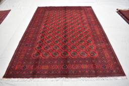 Vintage Ahal Gul Afghan Rug Handwoven Wool Tribal Rug - 9.7x6.8 Ft - thumbnail 1
