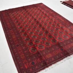 Vintage Ahal Gul Afghan Rug Handwoven Wool Tribal Rug - 9.7x6.8 Ft - thumbnail 2