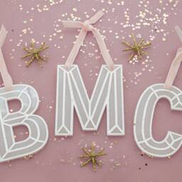 Modern Initial Ornament, Glitter Ornament , Custom Christmas Gift, Initial, Festive Ornament, White & Pink, Stocking Stuffer - thumbnail 2