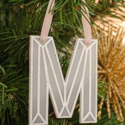 Modern Initial Ornament, Glitter Ornament , Custom Christmas Gift, Initial, Festive Ornament, White & Pink, Stocking Stuffer - thumbnail 3