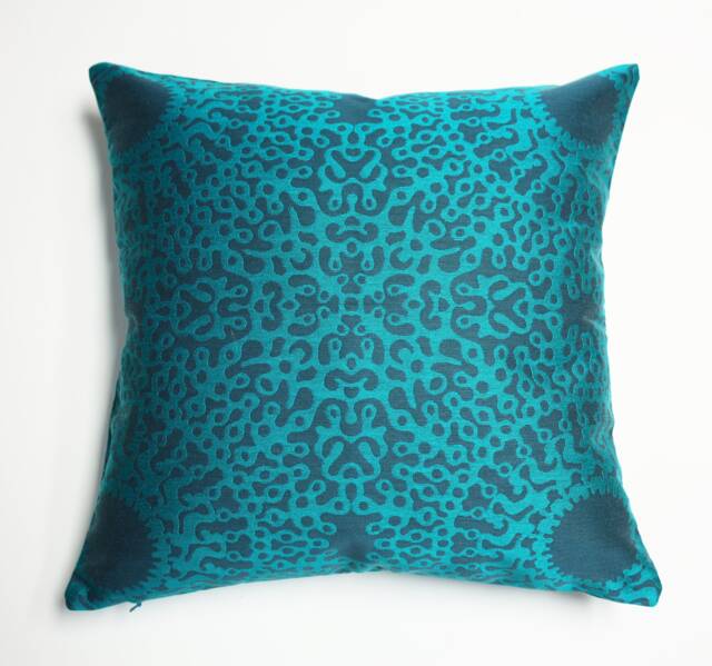 Maharam Teal Outdoor Pillow Cover Centric Splendor Blue, 18x18 - image 1