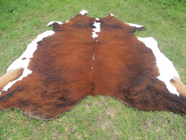 Hereford Redish Brown Large New Cowhide Rug Natural Hair On - 6x6 Ft Size Approx Tricolor Brown Tones Soft Carpet Cow Hide W-H R - image 1