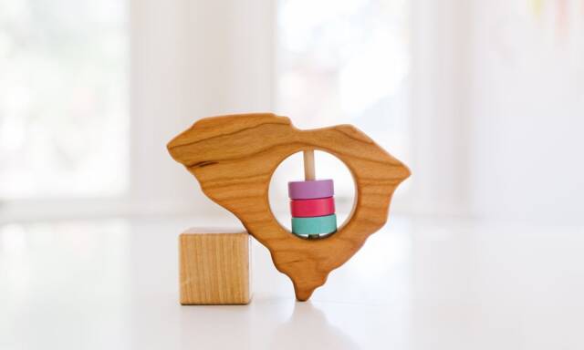Personalized South Carolina State Baby Rattle Modern Wooden Toy - image 1