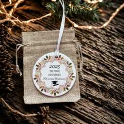 Personalised The Year I Graduated Christmas Gift Ceramic Circle Xmas Decoration Bauble Ornament Holly Wreath Design With Diamante Detail - thumbnail 2