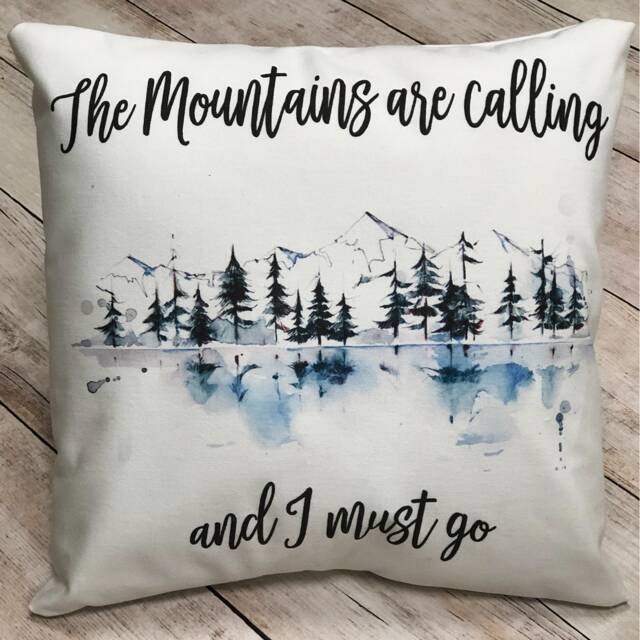 The Mountains Are Calling & I Must Go Watercolor Art On Soft White Throw Pillow - image 1
