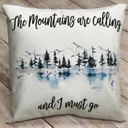 The Mountains Are Calling & I Must Go Watercolor Art On Soft White Throw Pillow - thumbnail 1