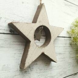 White Wooden Hanging Star Decoration With Metal - The Home & Hearts Shop Rustic Wall Decor Shabby Wedding Gift Christmas - thumbnail 3