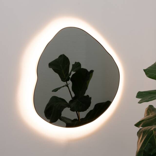 Ergon??? Illuminated Organic Freeform Black Tinted Mirror With Blackened Stainless Steel Frame - image 1