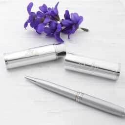 Beautifully Engraved Personalised With Name & January Birthday Flower Aluminium Chromed Pen Box - thumbnail 2