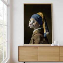 Ginger Cat With Pearl Earring Art Print. Johannes Vermeer Style Portrait - thumbnail 2