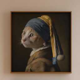 Ginger Cat With Pearl Earring Art Print. Johannes Vermeer Style Portrait - thumbnail 3