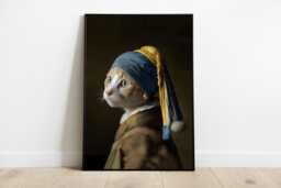 Ginger Cat With Pearl Earring Art Print. Johannes Vermeer Style Portrait - thumbnail 1