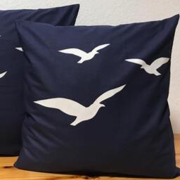 Maritime Cushion Cover, Country Style Seagulls Blue/White 50x50cm - thumbnail 2