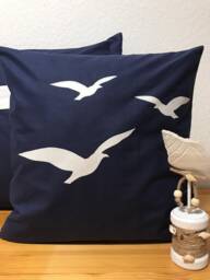 Maritime Cushion Cover, Country Style Seagulls Blue/White 50x50cm - thumbnail 1