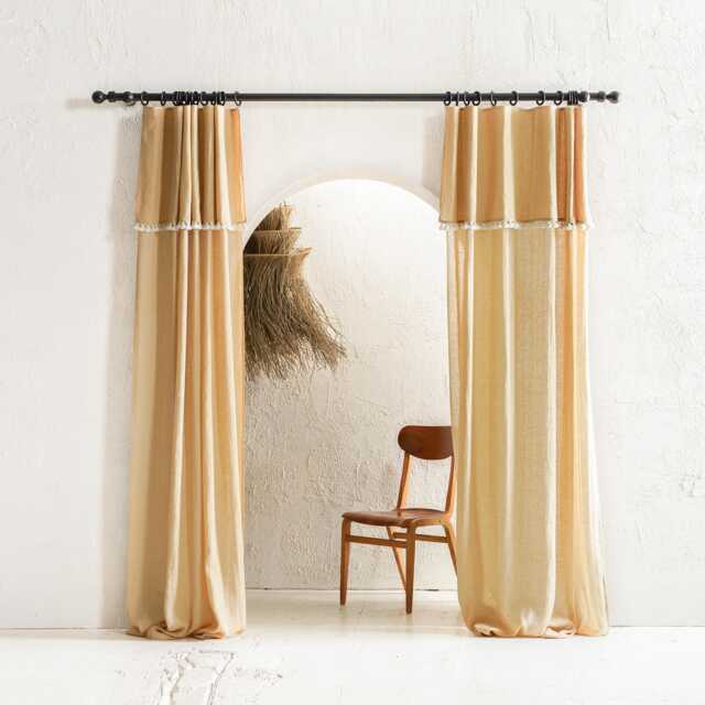 Linen Valance Curtains, Sheer Curtain Panel With Tape For Rings, Fringe Curtains - image 1