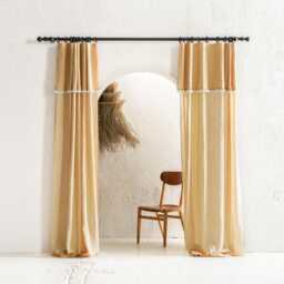 Linen Valance Curtains, Sheer Curtain Panel With Tape For Rings, Fringe Curtains