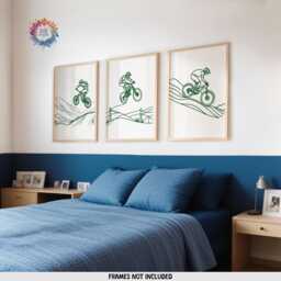 Green Mountain Biking Prints - Set Of 3 Posters - Biker Wall Art Line Drawing Bike Decor Cycling Artwork Boys Cyclist Bedroom Gifts A3 - thumbnail 2
